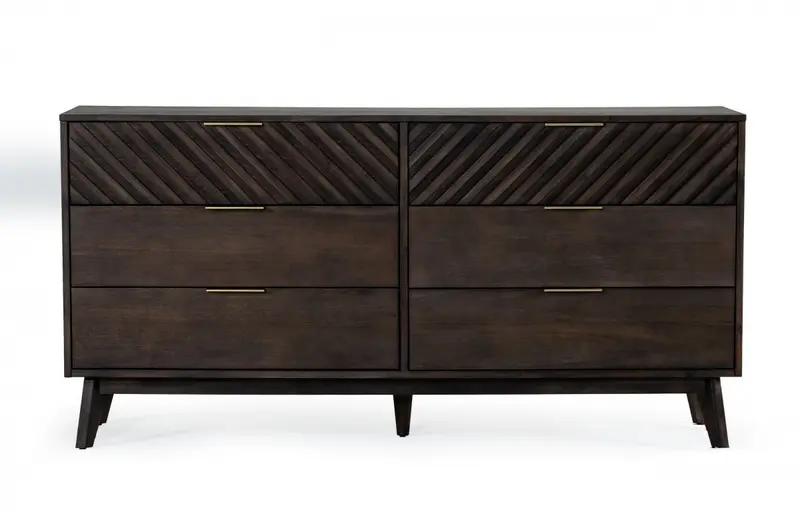 Dark Brown Solid Wood Six Drawer Double Dresser By Homeroots