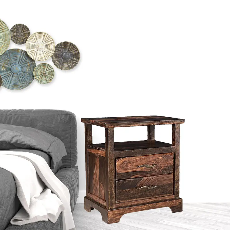 Dark Brown Two Drawer Solid Wood Nightstand By Homeroots