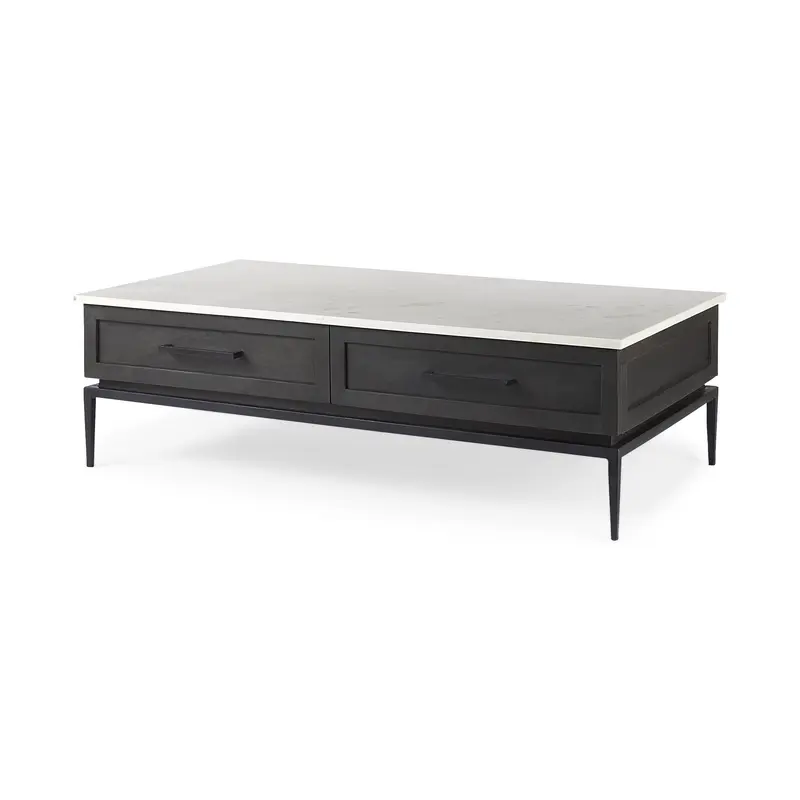 Dark Brown Wood and Marble Coffee Table By Homeroots