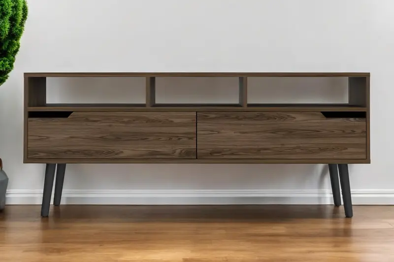 Dark Brown Wood Enclosed and Open Storage TV Stand By Homeroots