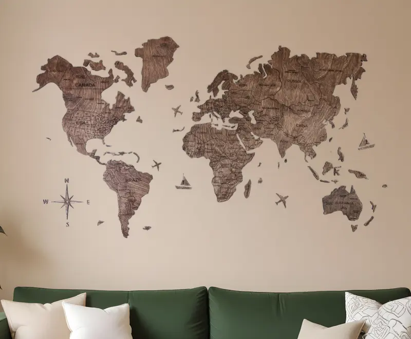 Dark Brown Wood World Map Hanging Dimensional Sculpture By Homeroots