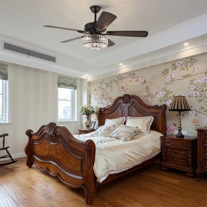Dark Brown Wooden and Faux Crystal Chandelier Ceiling Fan By Homeroots