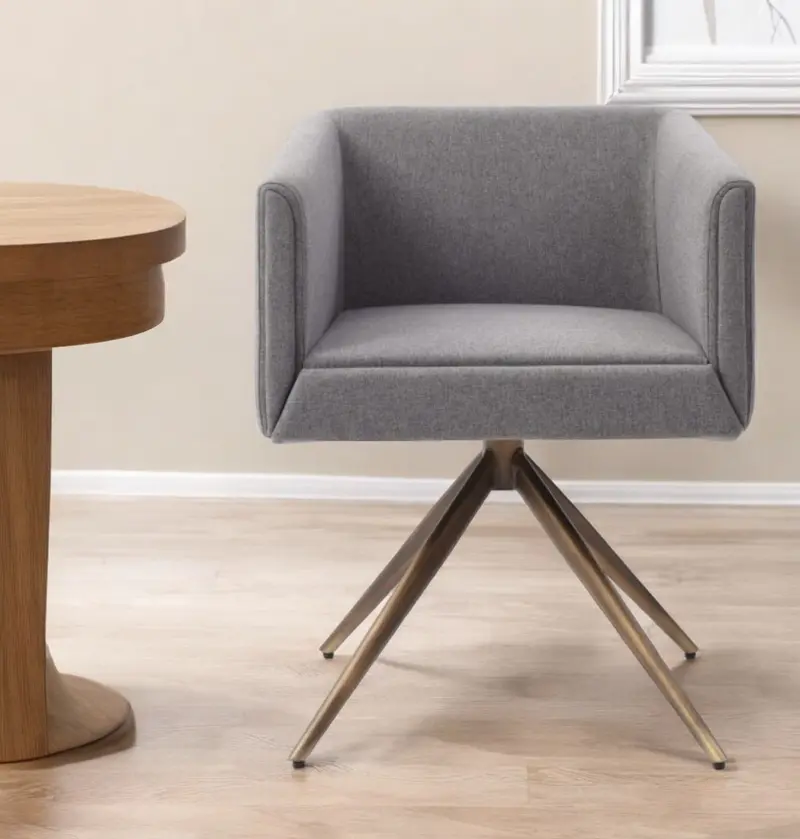 Dark Gray And Brass Upholstered Fabric Dining Arm Chair By Homeroots