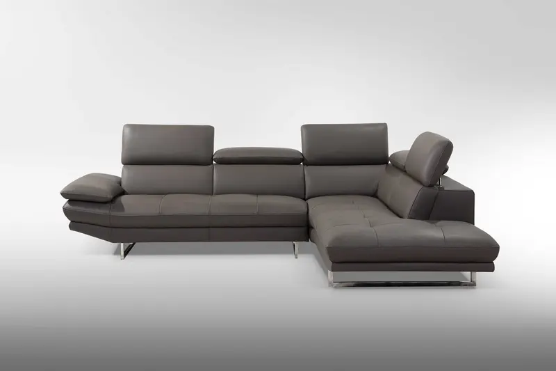 Dark Gray Leather Sectional and Chaise By Homeroots