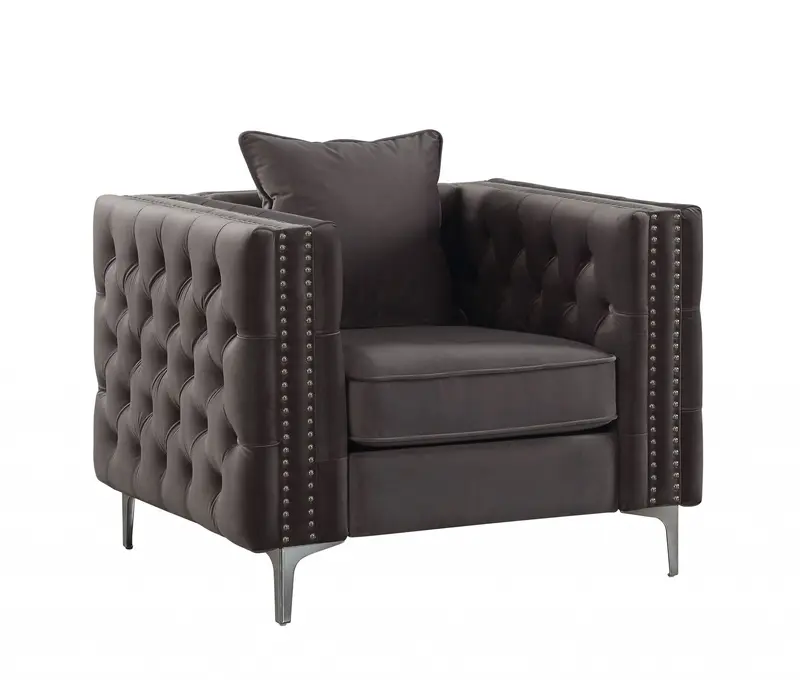 Dark Gray Velvet Chair and Pillow By Homeroots