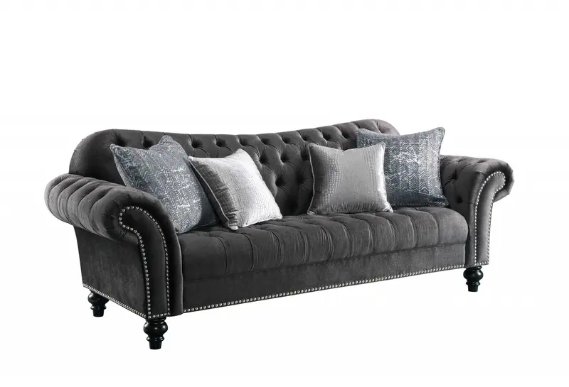 Dark Gray Velvet Sofa w Pillows By Homeroots - 318830