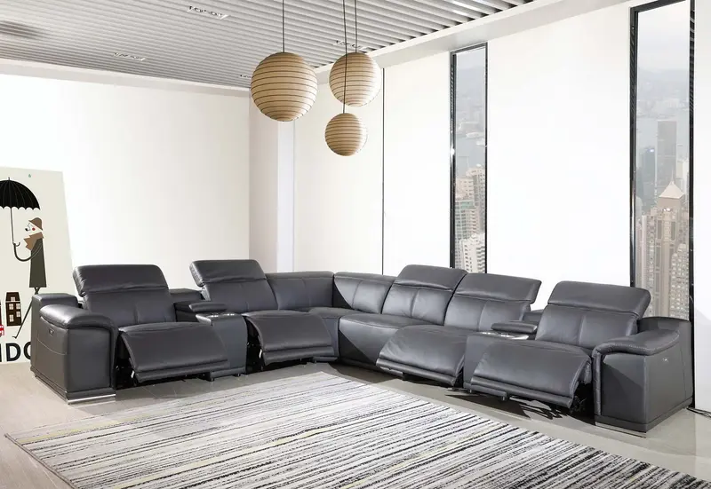 Dark Grey Power Reclining 8PC Sectional By Homeroots - 366360
