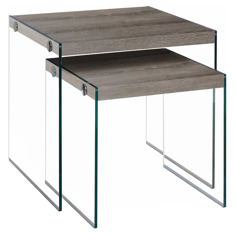 Dark Taupe Clear Particle Board Tempered Glass 2pcs Nesting Table Set By Homeroots