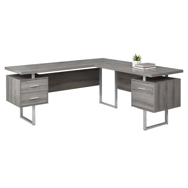 Dark Taupe Silver Particle Board Hollow Core Metal Computer Desk By Homeroots - 333469