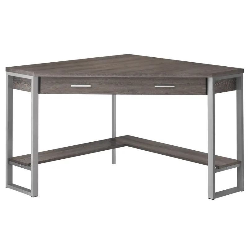 Dark Taupe Silver Particle Board Hollow Core Metal Computer Desk By Homeroots - 333554