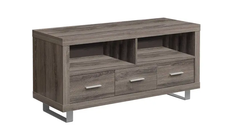 Dark Taupe Silver Particle Board Hollow Core Metal TV Stand with 3 Drawers By Homeroots