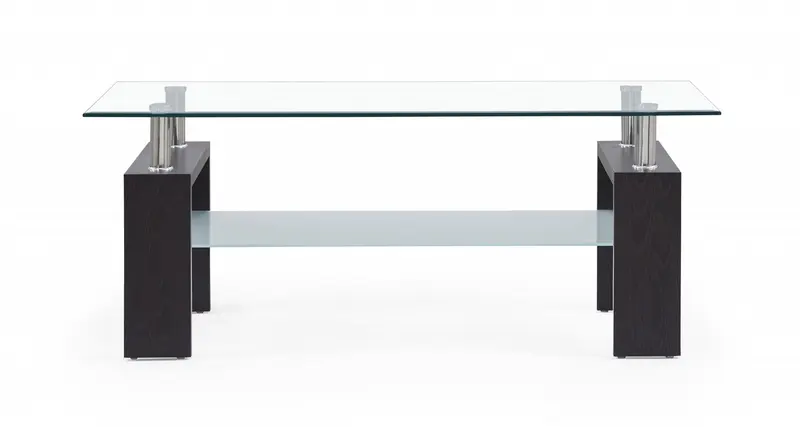 Dark Walnut legs Coffee Table with Rectangular Clear Glass Top By Homeroots
