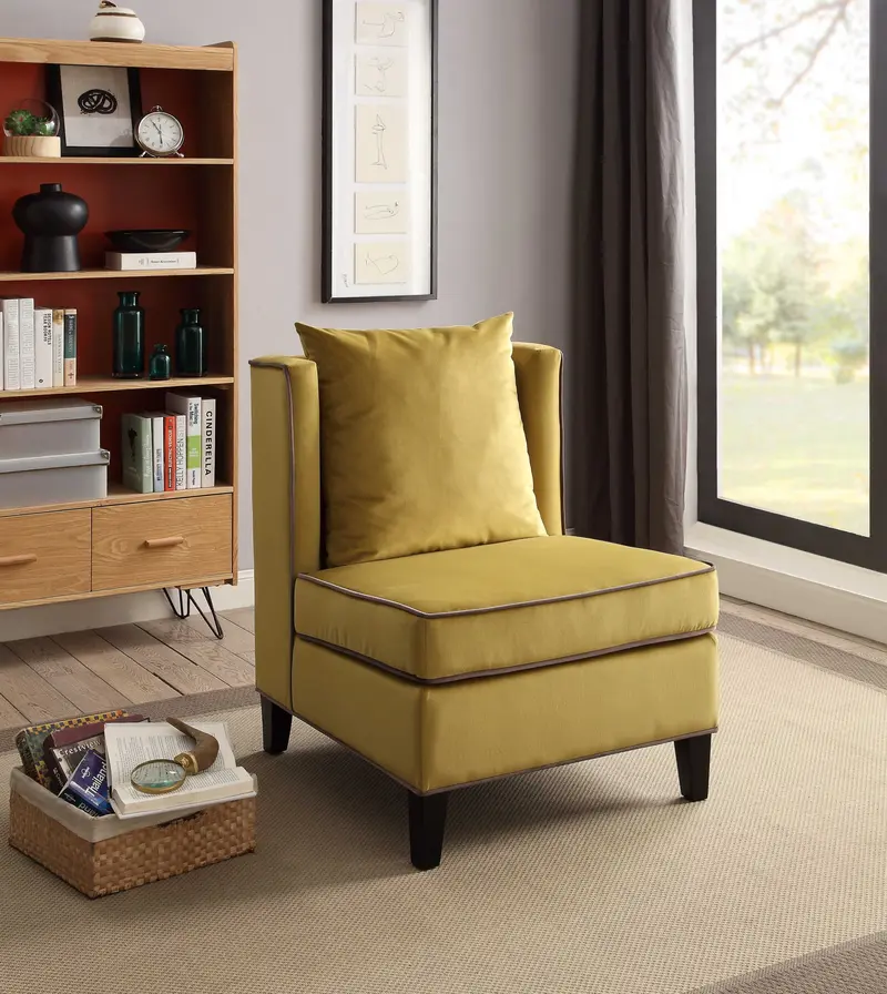 Dark Yellow Velvet with Piping Accent Chair By Homeroots
