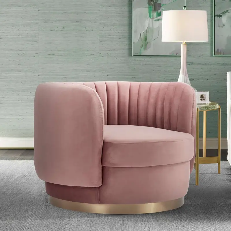 Davy Blush Velvet Swivel Accent Chair with Gold Base By Armen Living