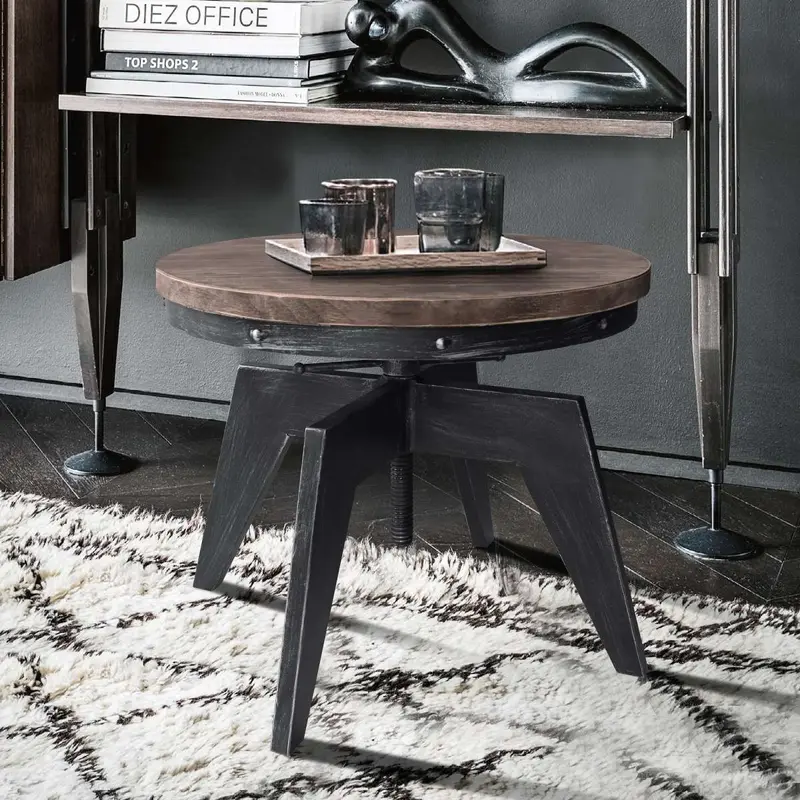 Dayton Industrial Coffee Table in Industrial Gray and Pine Wood Top By Armen Living