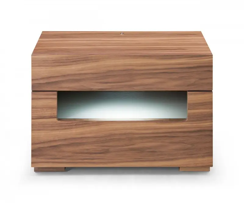 Dazzling Contemporary Led Walnut Nightstand With Two Drawers By Homeroots