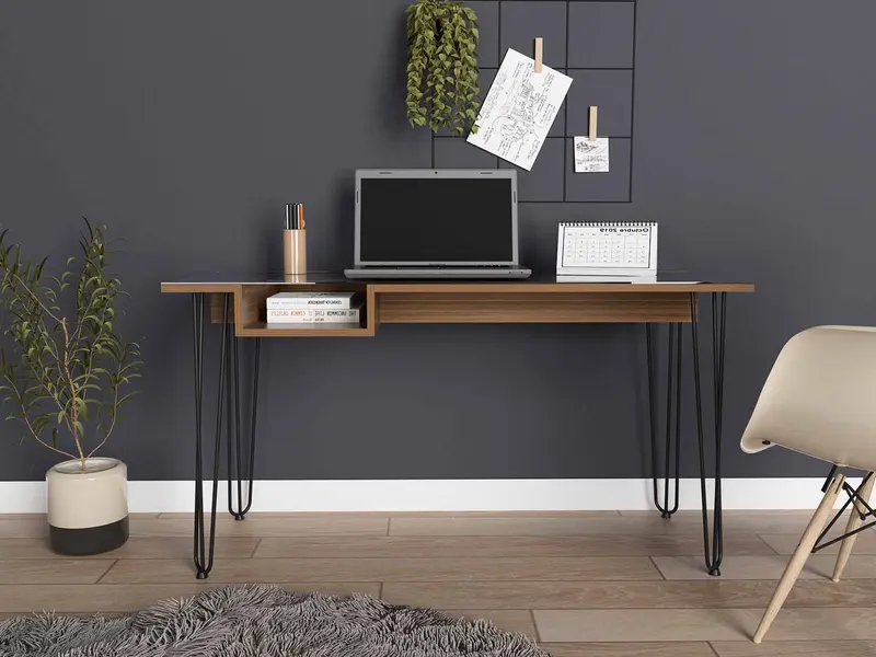 Deco Mahogany and Black Geometric Computer Desk By Homeroots