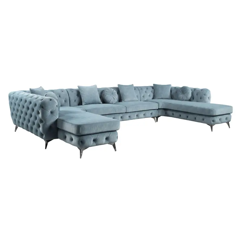 Deep Green Leather Match U Shaped Three Piece Seating Component And Toss Pillows By Homeroots