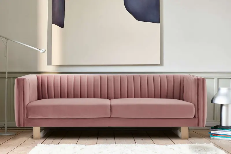 Delilah 86" Blush Velvet Square Arm Sofa By Armen Living