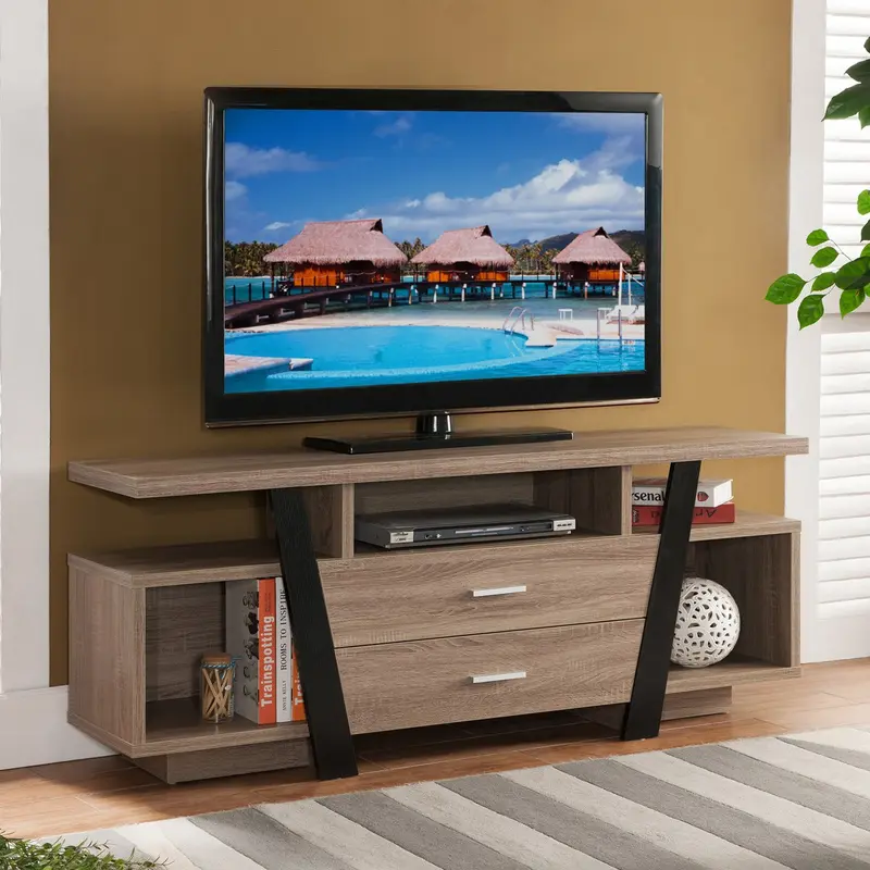 Deluxe Dark Taupe and Black TV Console Cabinet By Homeroots