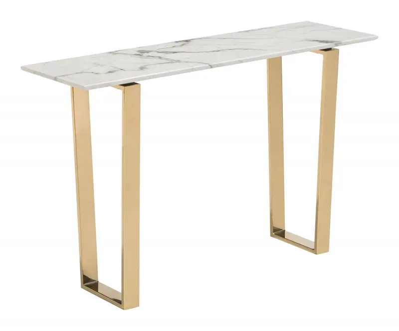 Designer's Choice White Faux Marble and Gold Console Table By Homeroots