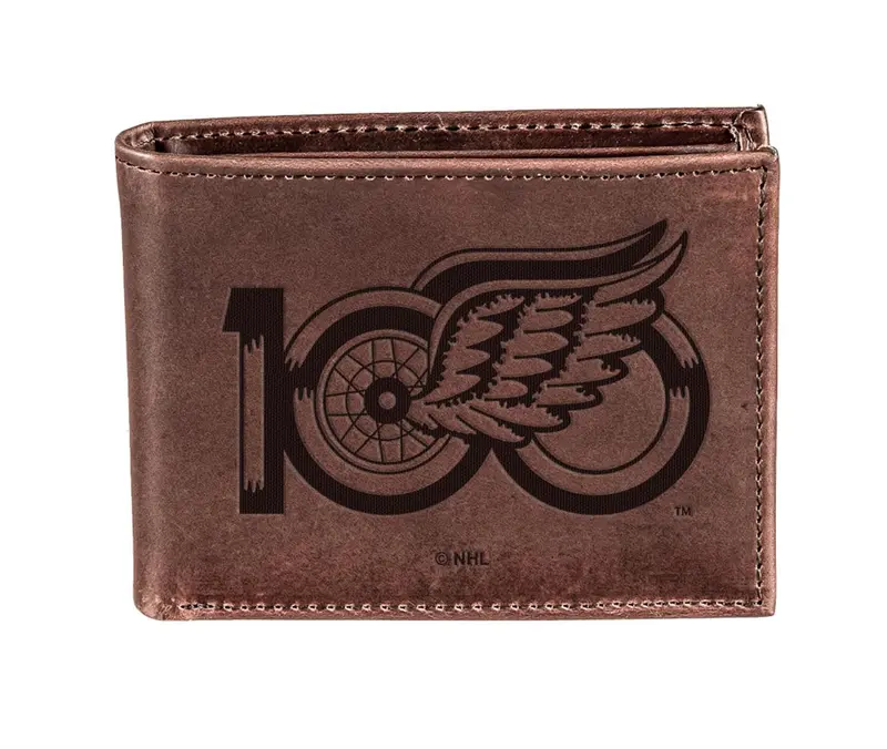 Detroit Red Wings, 100 Anniversary Wallet, Bi-fold, Brown