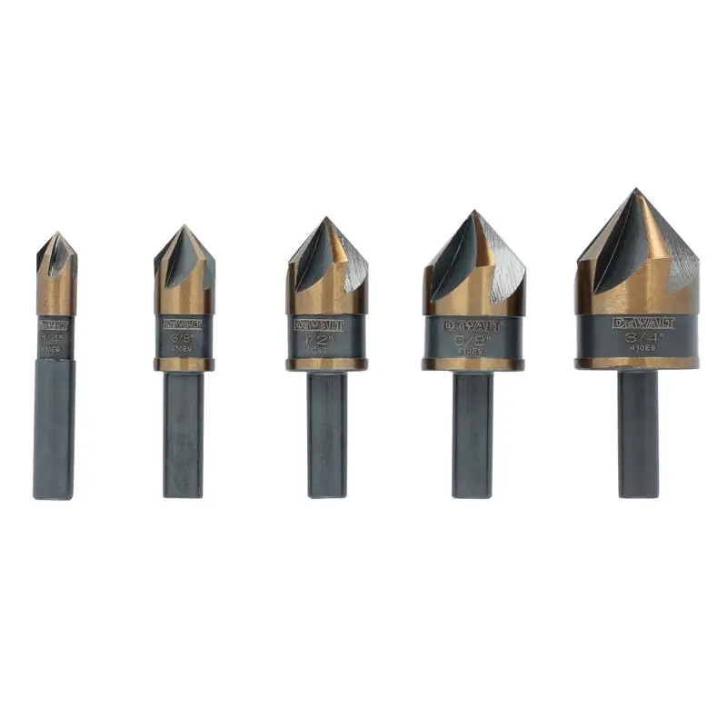 DEWALT 1/4, 3/8, 1/2, 5/8 and 3/4 in. High Speed Steel Countersink Bit Set 5 pc