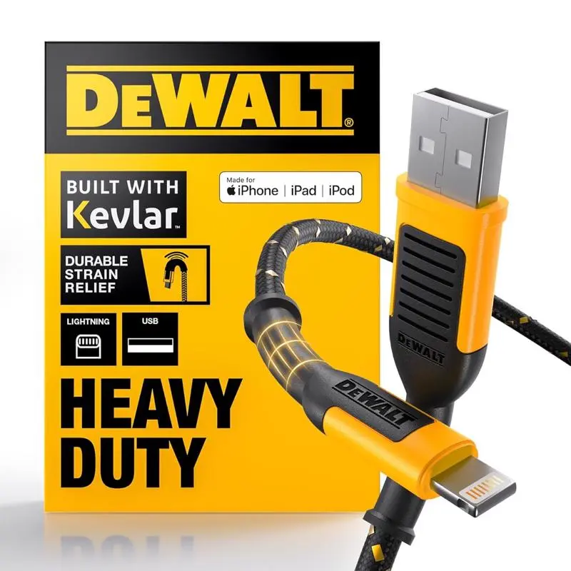 DeWalt Black/Yellow Braided Lightning USB Charge and Sync Cable For Apple 6 ft. L - Open Box