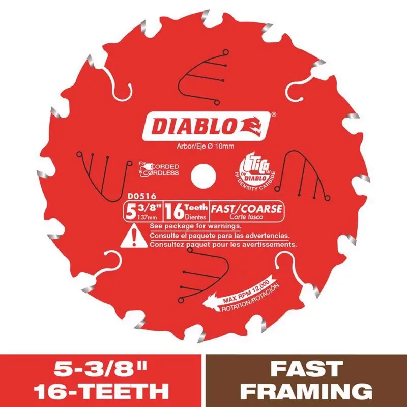 Diablo 5-3/8 in. D X 10 mm TiCo Hi-Density Carbide Trim Saw Blade 16 teeth 1 pk - Deal of The Week
