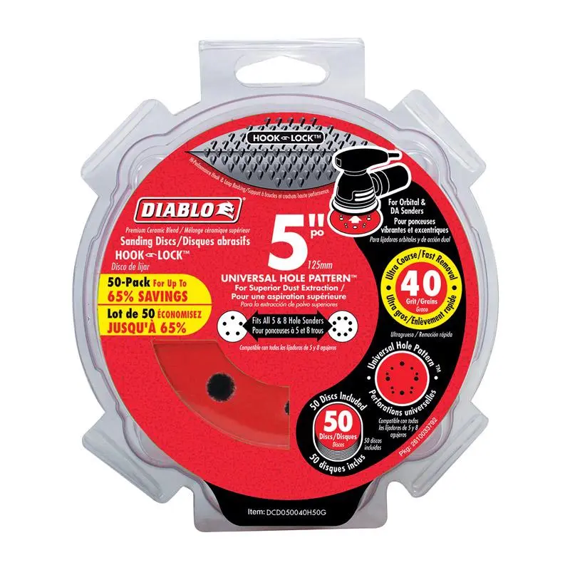 Diablo 5 in. Ceramic Blend Hook and Lock Sanding Disc 40 Grit Ultra Coarse 50 pk - Deal of The Week