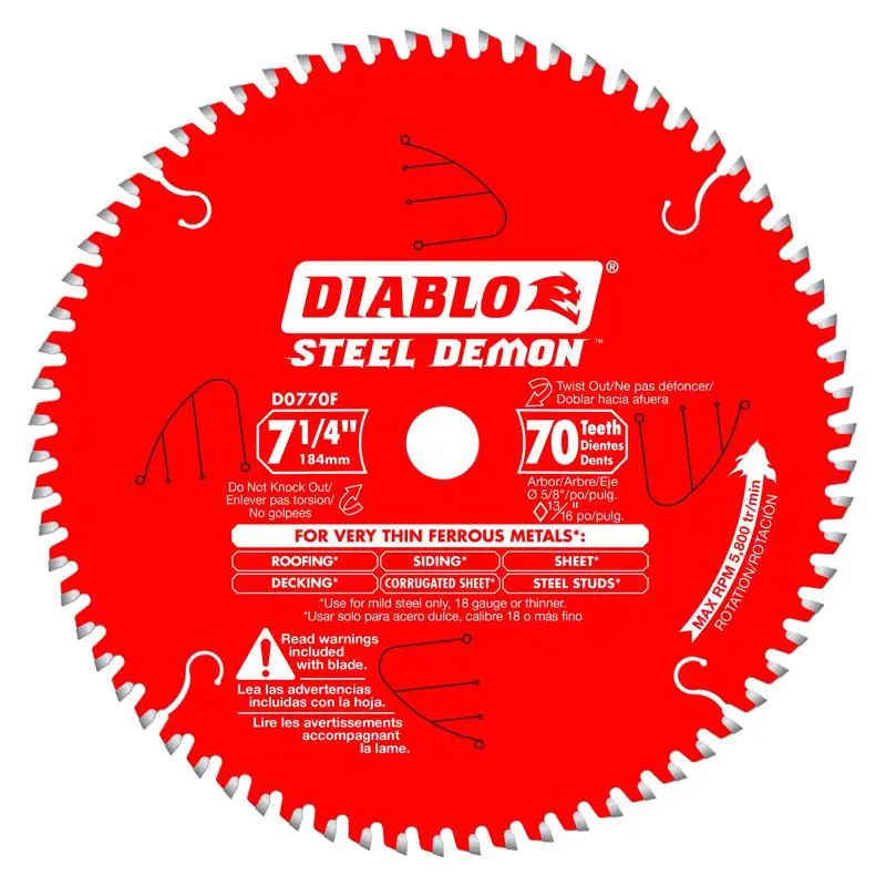 Diablo Steel Demon 7-1/4 in. D X 5/8 in. TiCo Hi-Density Carbide Circular Saw Blade 70 teeth 1 pk - Open Box
