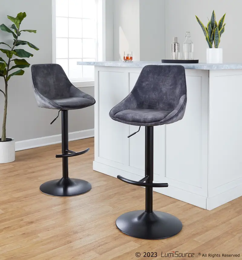 Diana Adjustable Barstool - Set of 2 By LumiSource - BS-DIANAV-RT2 BKGY2
