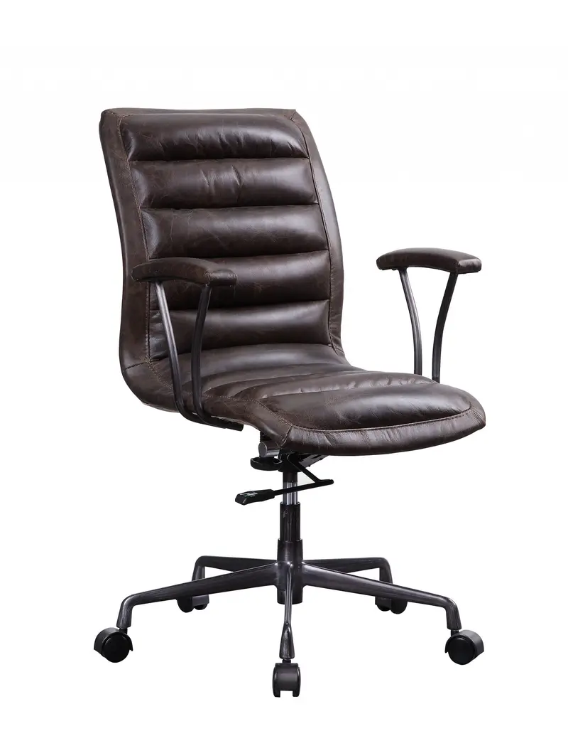 Distress Chocolate Top Grain Leather Metal Upholstered (Seat) Casters Engineered Wood Executive Office Chair By Homeroots
