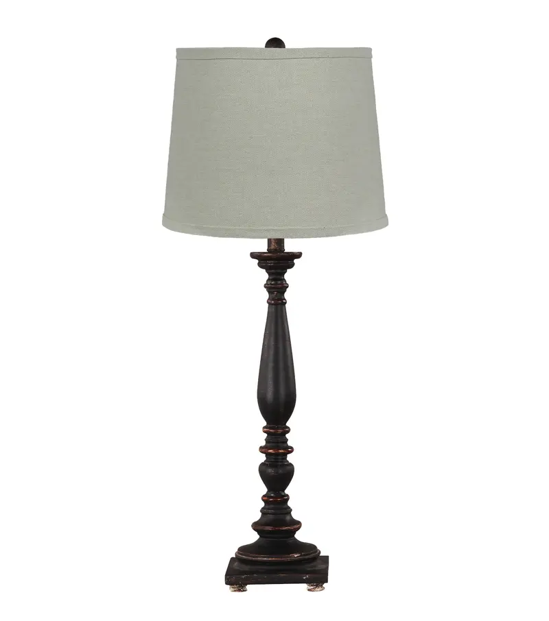 Distressed Black Traditional Table Lamp with Natural Shade By Homeroots