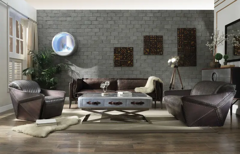 Distressed Chocolate Top Grain Leather Sofa By Homeroots - 318818