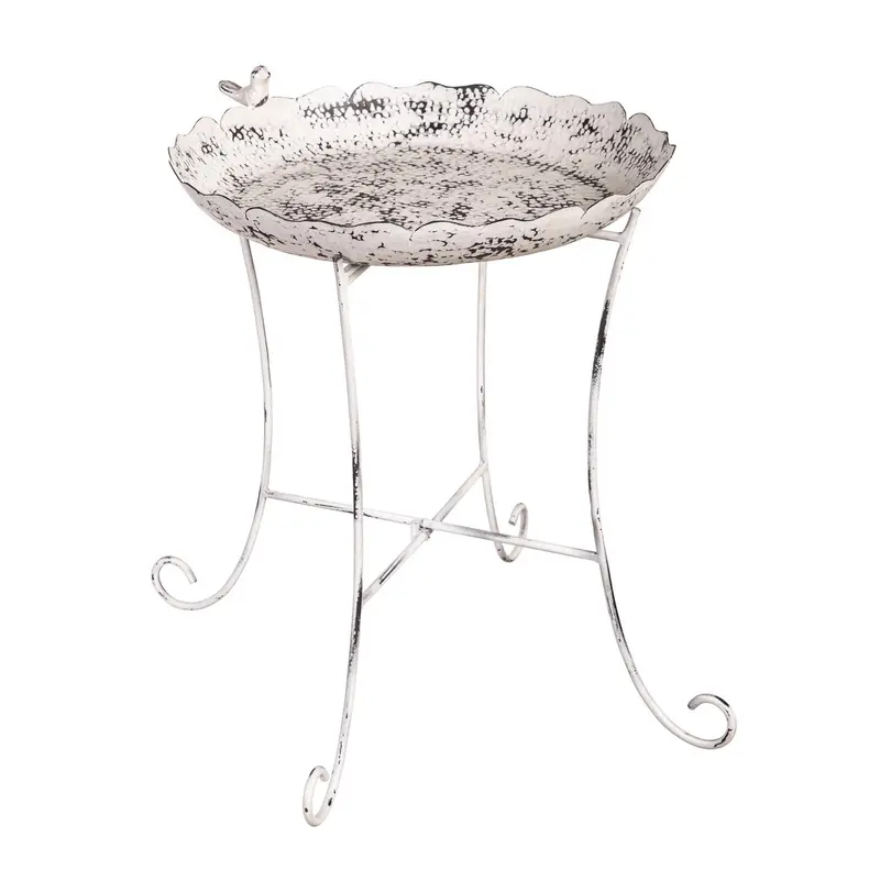 Distressed Cream Metal Bird Bath