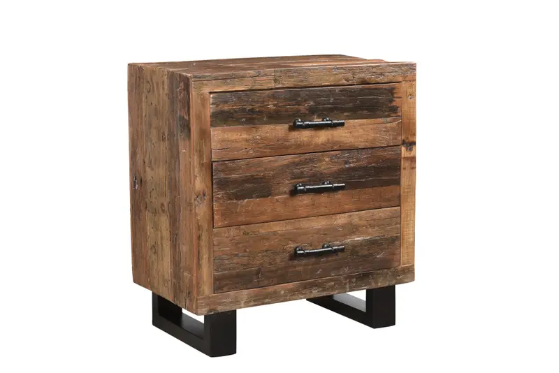 Distressed Dark Brown Three Drawer Wood and Metal Nightstand By Homeroots