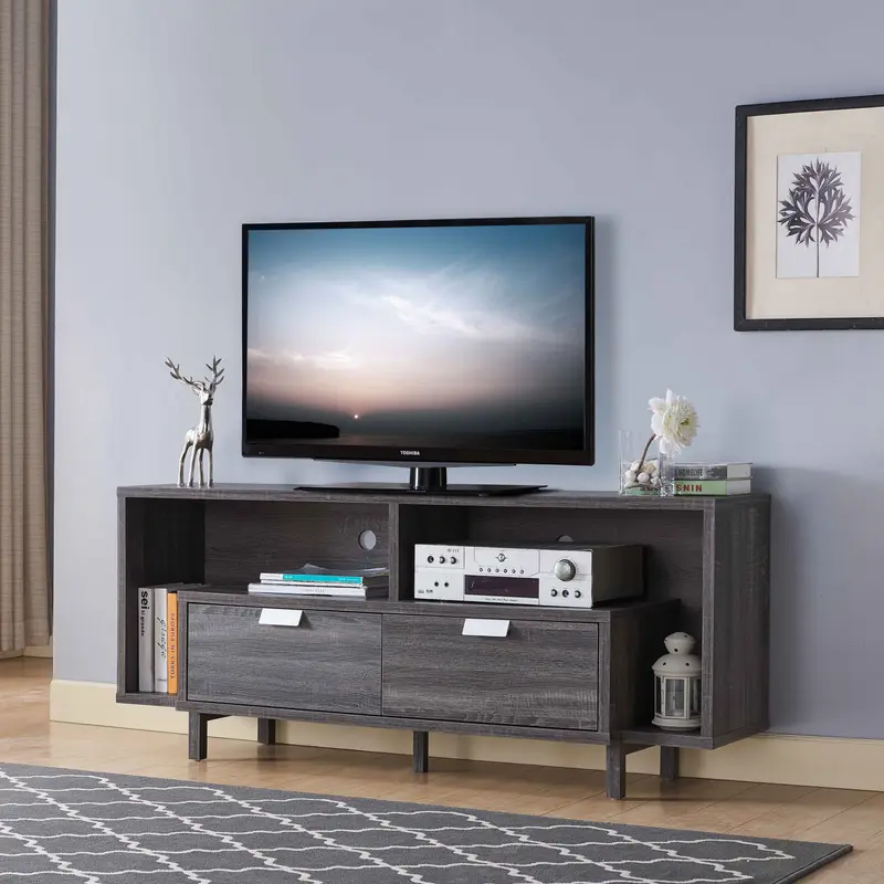 Distressed Gray TV Cabinet with Two Drawers By Homeroots