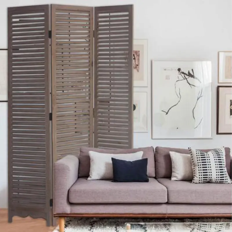 Distressed Light Wood Shutter Three Panel Room Divider Screen By Homeroots