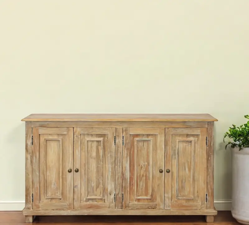 Distressed Natural Solid Wood Sideboard with Four Doors By Homeroots