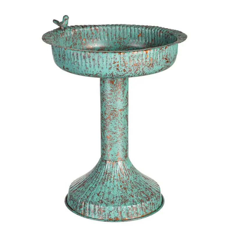 Distressed Patina Metal Bird Bath