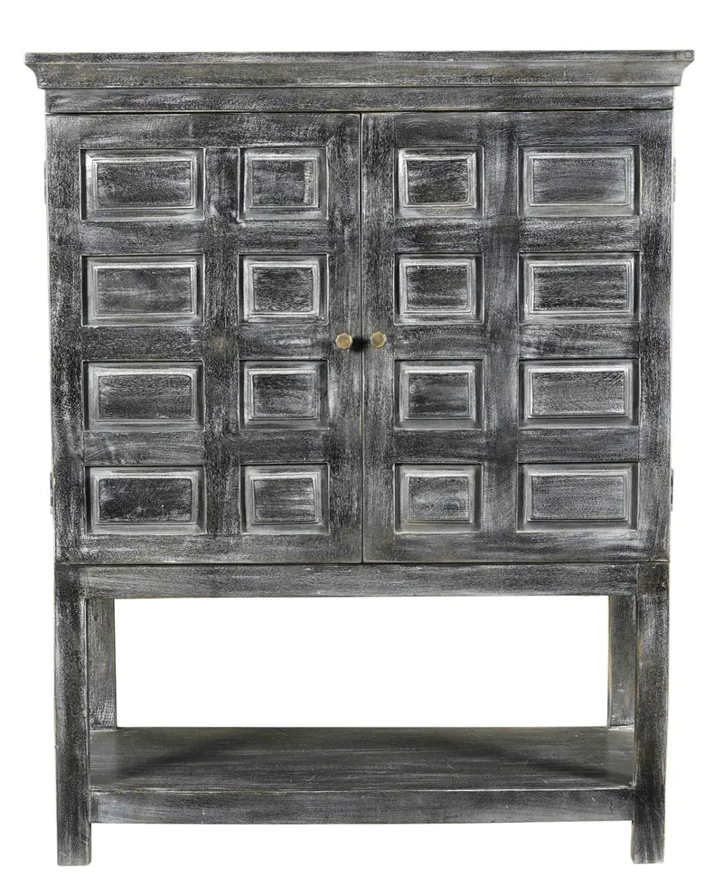 Distressed Wash Dark Gray Solid Wood Two Door Accent Cabinet By Homeroots