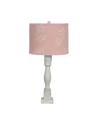 Distressed White Table Lamp with Olive Branch Pink Shade By Homeroots