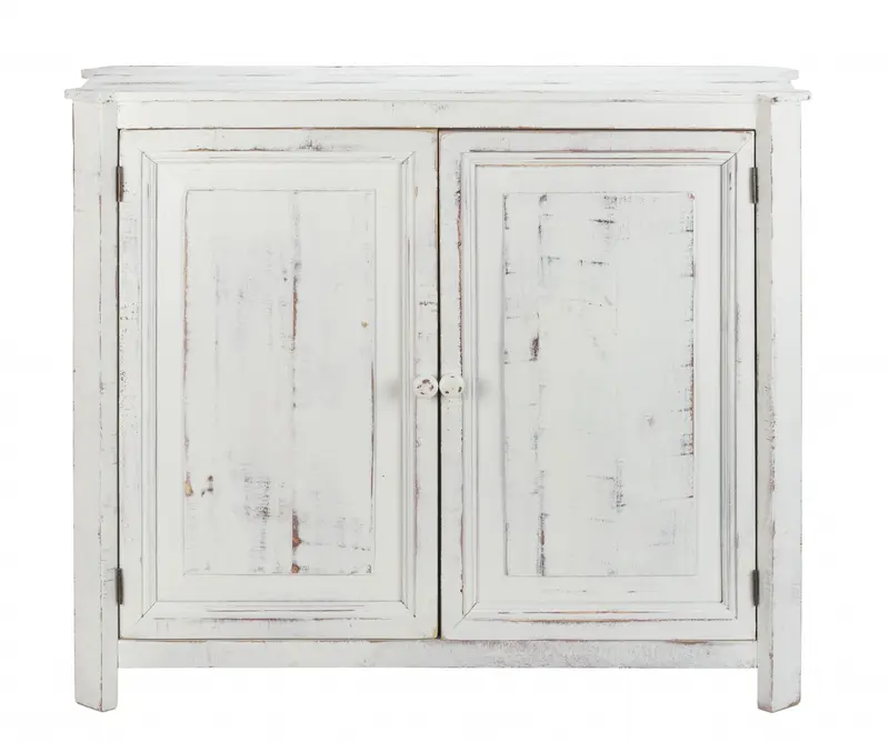 Distressed White Wooden Two Door Accent Cabinet By Homeroots