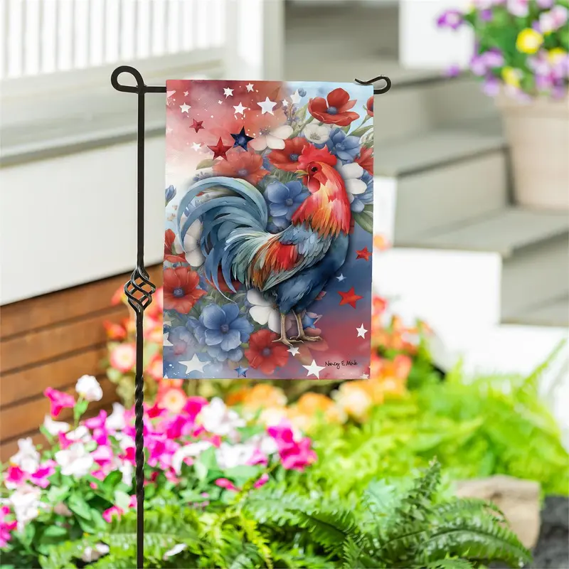 Doodle Dandy Rooster Burlap Garden Flag