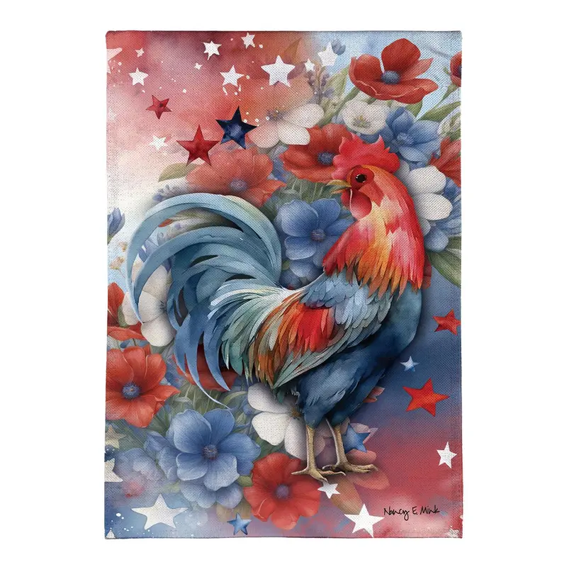 Doodle Dandy Rooster Burlap House Flag