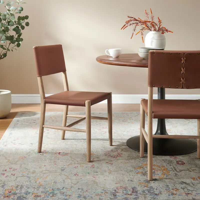 Dover Wood Vegan Leather Dining Side Chairs Set of 2 by Modway