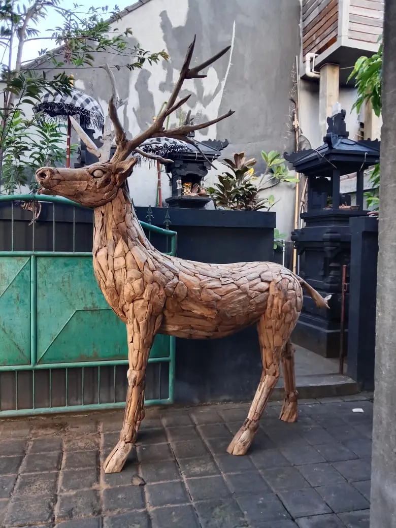 Driftwood Stag with Antlers| Large size Teak Root Sculpture| 6.5 Ft Height | Weatherproof Reclaimed Wood Garden Statue  from Artisan Living