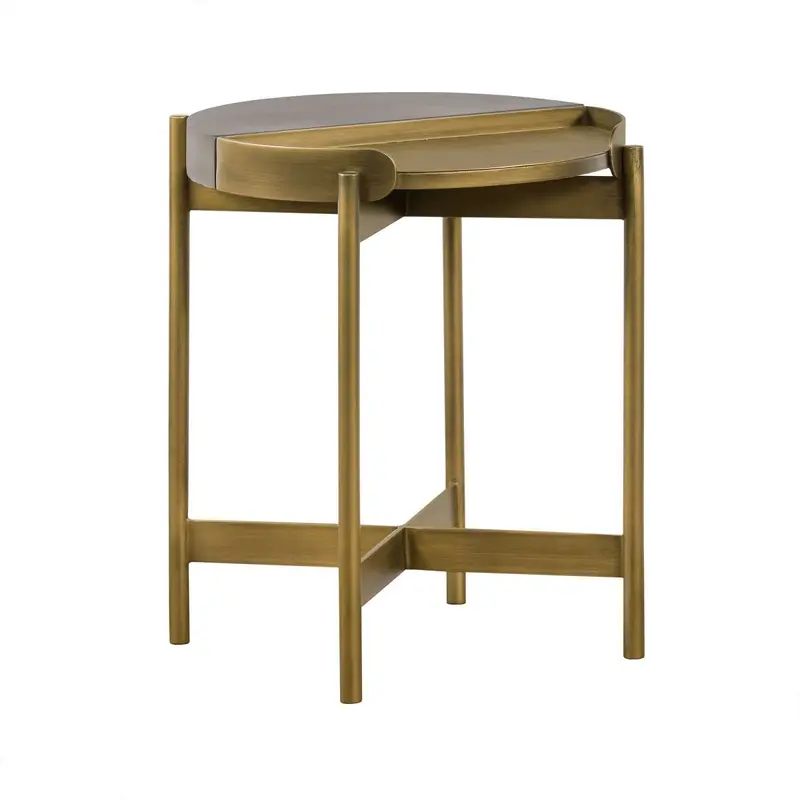Dua Gray Concrete End Table with Antique Brass By Armen Living