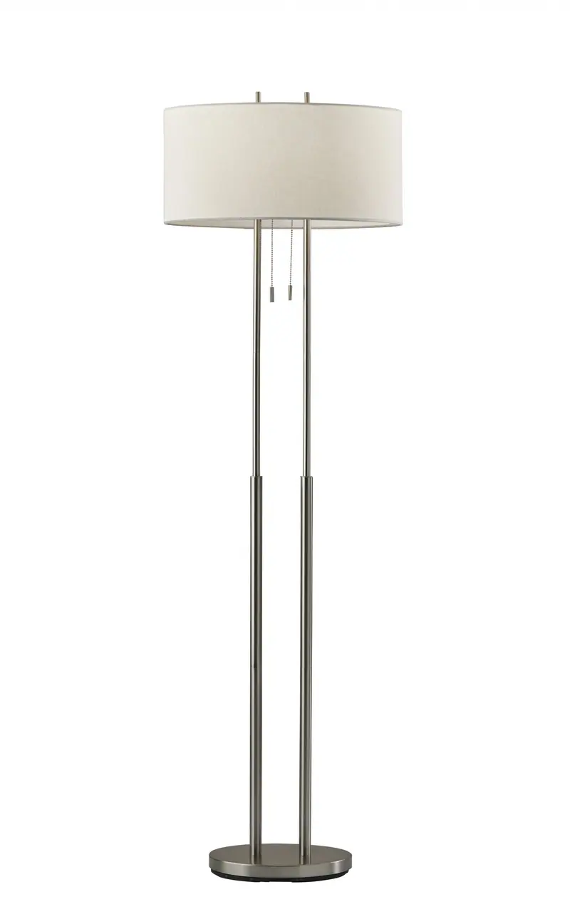 Dual Pole Floor Lamp in Brushed Steel Metal By Homeroots